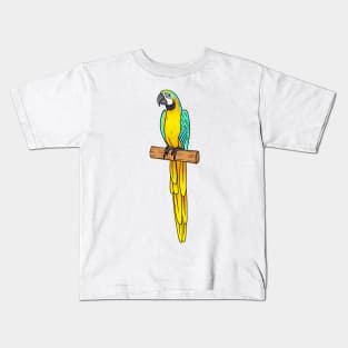 Blue-and-yellow macaw bird cartoon illustration Kids T-Shirt